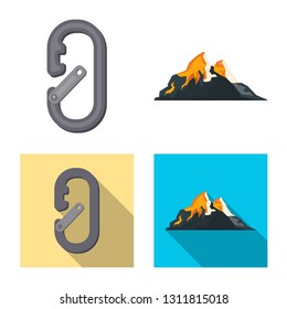 Vector illustration of mountaineering and peak sign. Collection of mountaineering and camp vector icon for stock.