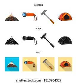 Vector illustration of mountaineering and peak sign. Set of mountaineering and camp stock symbol for web.