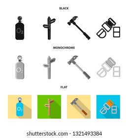 Vector illustration of mountaineering and peak sign. Set of mountaineering and camp vector icon for stock.