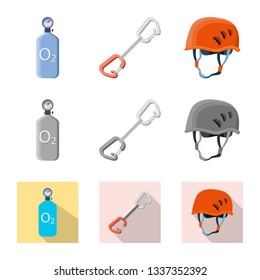 Vector illustration of mountaineering and peak sign. Set of mountaineering and camp stock vector illustration.