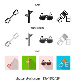 Vector illustration of mountaineering and peak sign. Set of mountaineering and camp stock vector illustration.