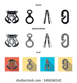 Vector illustration of mountaineering and peak sign. Collection of mountaineering and camp stock vector illustration.