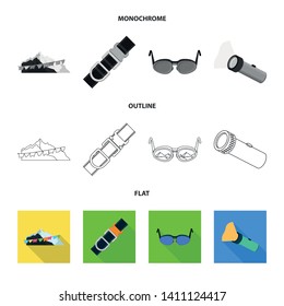 Vector illustration of mountaineering and peak sign. Set of mountaineering and camp stock vector illustration.