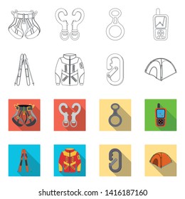 Vector illustration of mountaineering and peak sign. Collection of mountaineering and camp vector icon for stock.