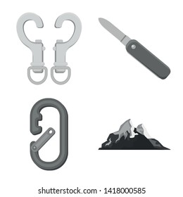 Vector illustration of mountaineering and peak sign. Set of mountaineering and camp stock symbol for web.