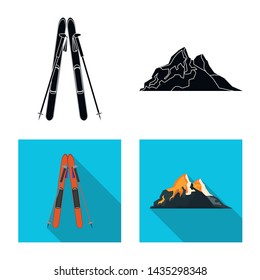 Vector illustration of mountaineering and peak sign. Set of mountaineering and camp stock symbol for web.