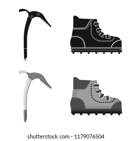 Vector illustration of mountaineering and peak symbol. Collection of mountaineering and camp stock vector illustration.