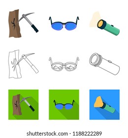 Vector illustration of mountaineering and peak symbol. Set of mountaineering and camp stock vector illustration.