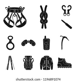 Vector illustration of mountaineering and peak symbol. Collection of mountaineering and camp stock symbol for web.