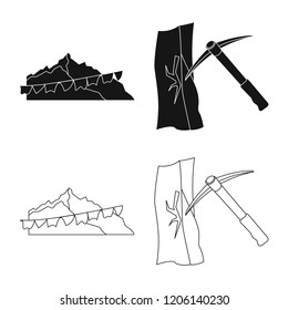 Vector illustration of mountaineering and peak symbol. Collection of mountaineering and camp stock vector illustration.