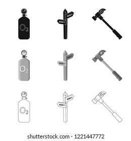 Vector illustration of mountaineering and peak symbol. Collection of mountaineering and camp vector icon for stock.