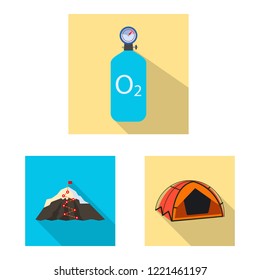 Vector illustration of mountaineering and peak symbol. Collection of mountaineering and camp stock symbol for web.