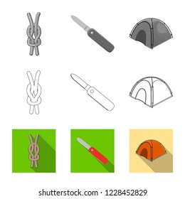 Vector illustration of mountaineering and peak symbol. Set of mountaineering and camp stock vector illustration.