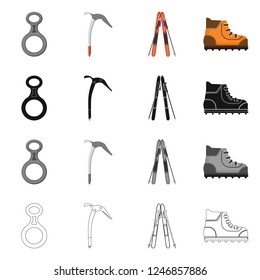 Vector illustration of mountaineering and peak symbol. Collection of mountaineering and camp stock vector illustration.