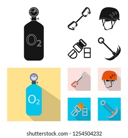 Vector illustration of mountaineering and peak symbol. Set of mountaineering and camp vector icon for stock.