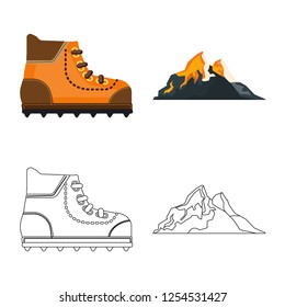 Vector illustration of mountaineering and peak symbol. Collection of mountaineering and camp vector icon for stock.