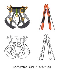 Vector illustration of mountaineering and peak symbol. Collection of mountaineering and camp vector icon for stock.