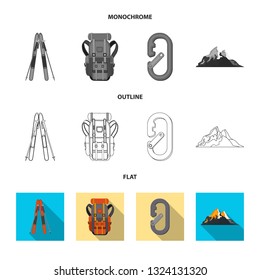 Vector illustration of mountaineering and peak symbol. Collection of mountaineering and camp stock symbol for web.