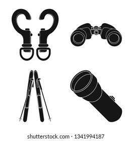 Vector illustration of mountaineering and peak symbol. Set of mountaineering and camp stock symbol for web.