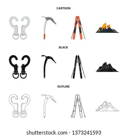 Vector illustration of mountaineering and peak symbol. Set of mountaineering and camp stock symbol for web.