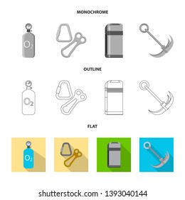 Vector illustration of mountaineering and peak symbol. Collection of mountaineering and camp stock symbol for web.