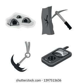 Vector illustration  mountaineering and peak symbol. Set  mountaineering and camp stock vector illustration.