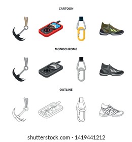 Vector illustration of mountaineering and peak symbol. Set of mountaineering and camp stock vector illustration.