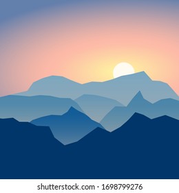 Vector illustration of mountains against sunset or sunrise