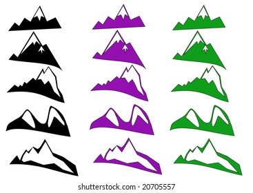 Vector illustration of mountains in black, green and purple