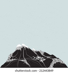 Vector illustration of mountains in black and white graphic/ tattoo style