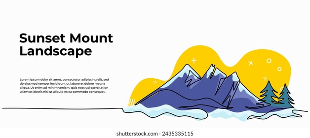 Ilustración vectorial de montañas cubiertas de nieve. Moderno piso en estilo de línea continua.
