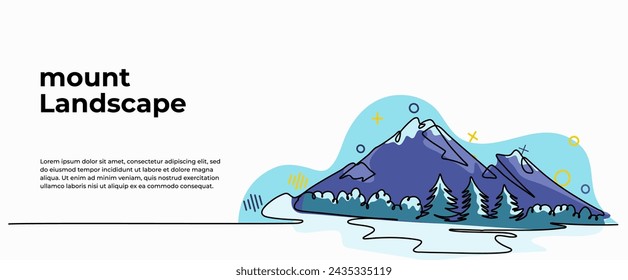 Vector illustration of mountains covered in snow. Modern flat in continuous line style.
