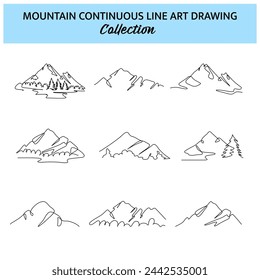 Vector illustration of mountains drawing . Modern flat in continuous line style.