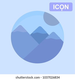 Vector illustration. The mountains icon on a blue background. 
