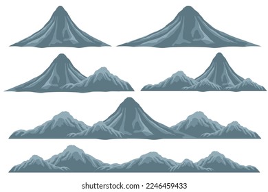 Ilustración vectorial de las montañas. Las montañas aisladas. Colección de hermosas montañas sobre fondo blanco