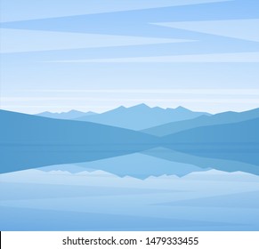 Vector illustration: Mountains Lake. Flat calm blue Landscape.
