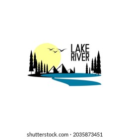 vector illustration of mountains, lakes and rivers