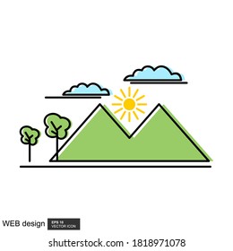 Vektorgrafik der Berglandschaft einzeln auf weißem Hintergrund.