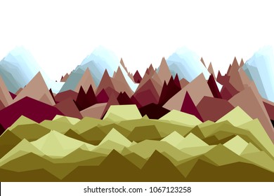 Vector illustration of a mountains in low-polygonal style against white background. Colorful low poly wallpaper