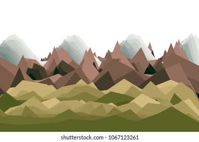 Vector illustration of a mountains in low-polygonal style against white background. Colorful low poly wallpaper