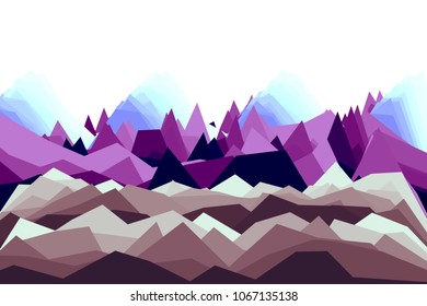 Vector illustration of a mountains in low-polygonal style against white background. Colorful low poly wallpaper