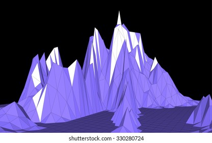 Vector illustration of mountains in low-polygonal style against black background
