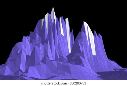 Vector illustration of mountains in low-polygonal style against black background