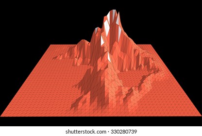 Vector illustration of mountains in low-polygonal style against black background