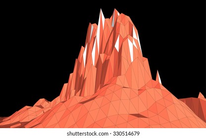 Vector illustration of mountains in low-polygonal style against black background