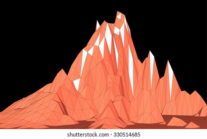 Vector illustration of mountains in low-polygonal style against black background