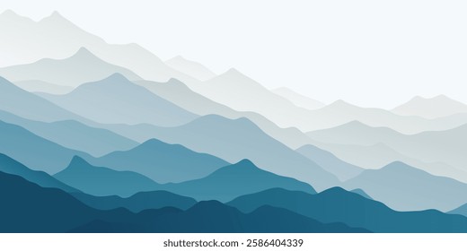 Vector illustration of mountains, minimalist landscape, ridge in the morning haze, mountain slope gradient