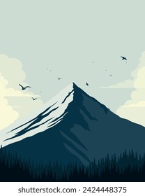 Vektorgrafik. Gebirge, Natur. Poster-Design, vertikales Banner, Postkarte. Minimalismus. Modernes Design.