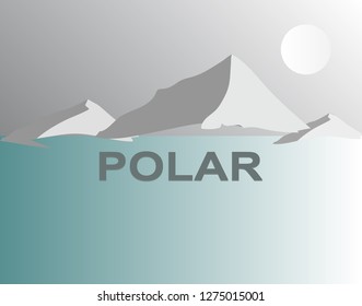 vector illustration of mountains on north pole, cold snow graphic landscape with polar inscription