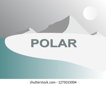 vector illustration of mountains on north pole, cold snow graphic landscape with polar inscription